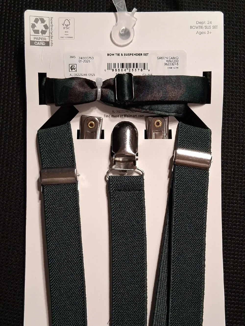 Boys Dark Green Bow Tie & Suspenders Set - Classic Formal Accessories